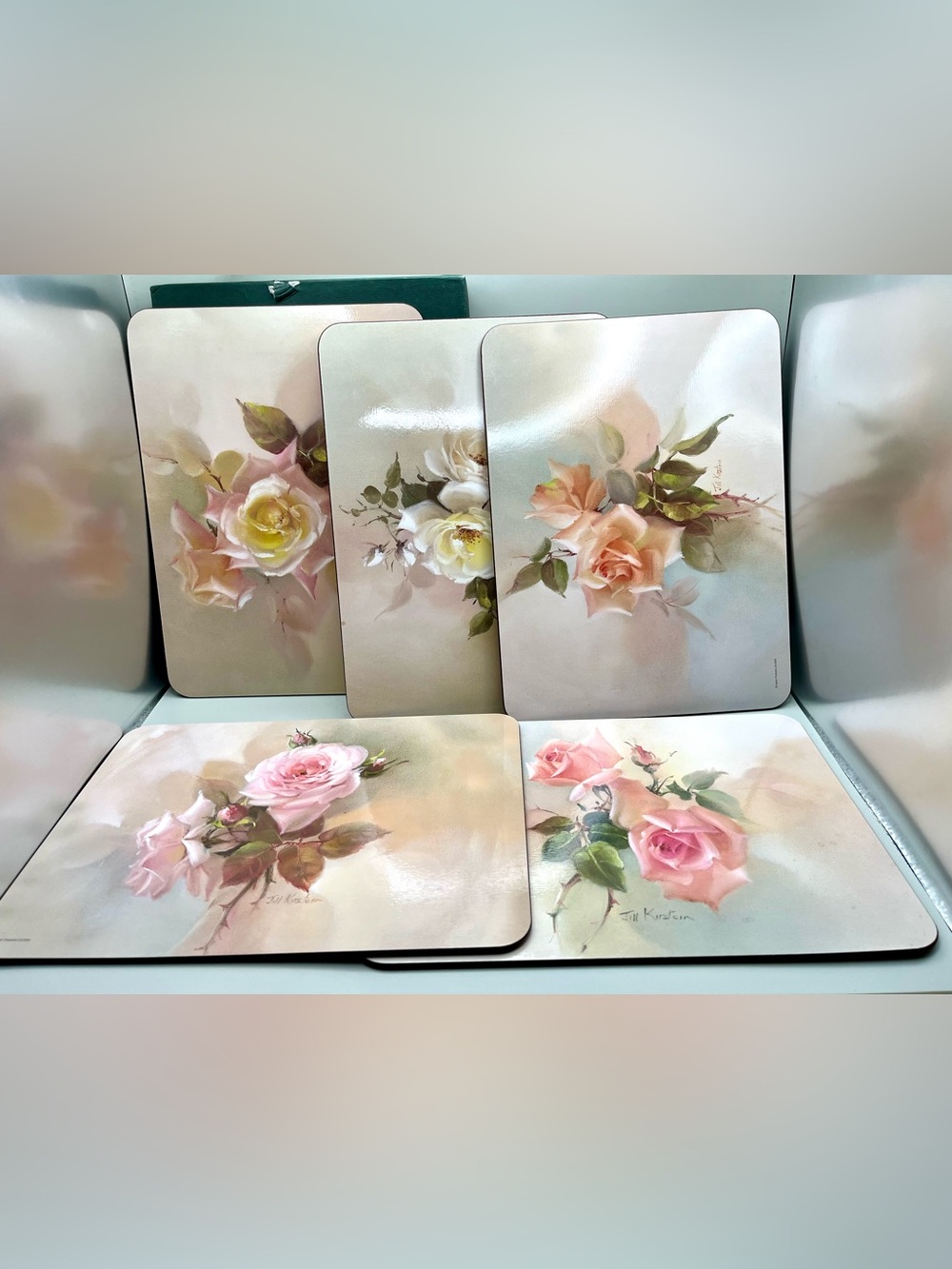 Vintage 2002 Jason Fragrant Blooms Rose Cork Back Placemats Set Of 5 Y2K Cottage